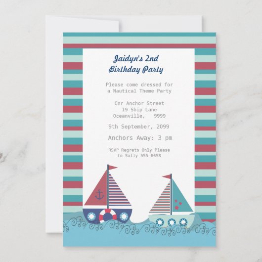 セールセーリング遠くにボートボーイズ誕生日フォト招待状 招待状 (裏面)