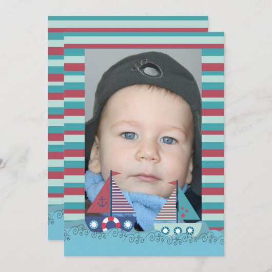 セールセーリング遠くにボートボーイズ誕生日フォト招待状 招待状 (正面/裏面)