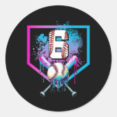 セールドリップ6th誕生日ホームプレートボーイズユース6年 ラウンドシール (正面)