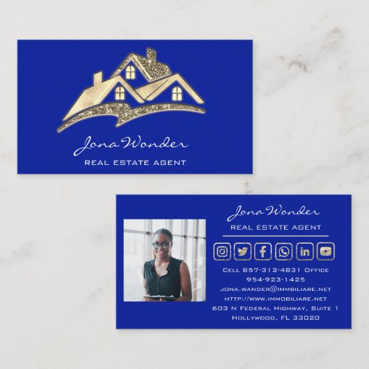 セールハウスソーシャルメディアのロゴ金ゴールド写真カスタム 名刺 (正面/裏面)