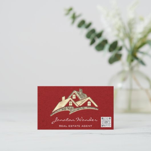 セールハウスソーシャルメディアロゴエステート実在エージェントレッド 名刺 (スタンド正面)