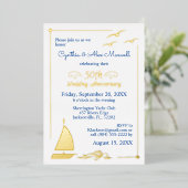 セールボート 50周年 結婚記念日 ゴールド 箔招待状 (立ち正面)