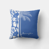 セールリアンブルー熱帯性ハイビスカスとパーム クッション (裏面)