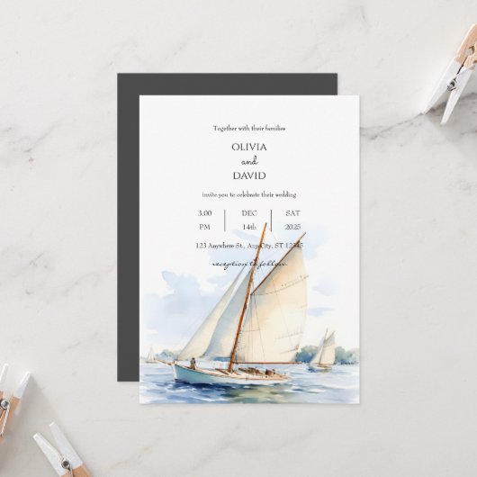 セーロ航海のートレガッタをセーレ海に結婚乗せる 招待状 (正面/裏面インサイチュ)