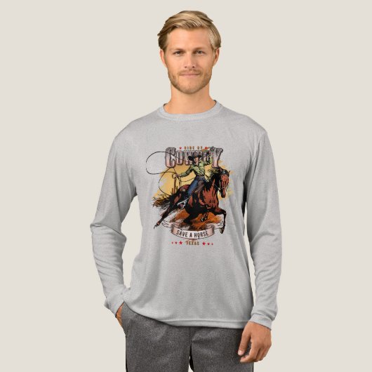 セーヴ・ア・ホース、ライド・ア・カウボーイ メンズロンT トライブレンドTシャツ (正面全体)