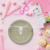 セー素朴ジグリーンホワイトウエスタンカウスカル ペーパープレート (パーティー)