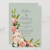 セー素朴ジグリーン赤面フローラビンテージウェディング 招待状 (正面/裏面)