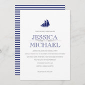 セー航海のルズ結婚付ネービーブルーボート 招待状 (正面/裏面)