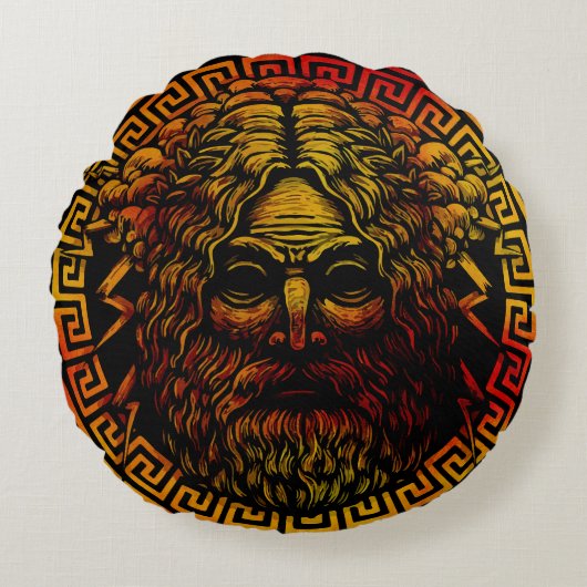 ゼウスの古代シールドアートプリント ラウンドクッション (正面)