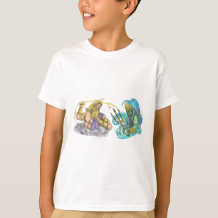 ゼウスの落雷対Poseidonの三叉の矛の入れ墨 Tシャツ