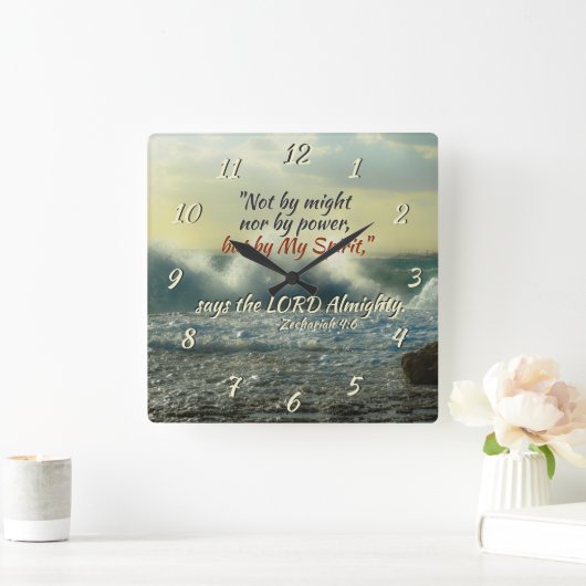ゼカリヤ4:6、主の霊によって、と主の全能者は言われる スクエア壁時計 (ホーム)