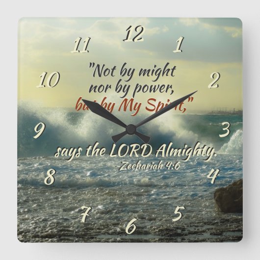 ゼカリヤ4:6、主の霊によって、と主の全能者は言われる スクエア壁時計 (正面)