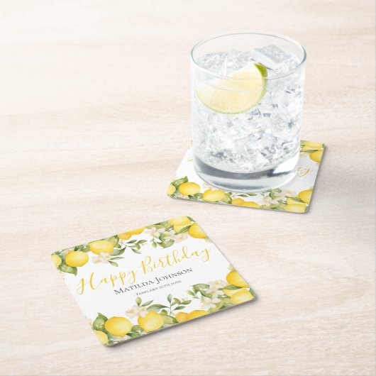 ゼスティリーモンズおもしろいイエローバースデーパーティー スクエアペーパーコースター (インサイチュ)