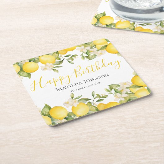 ゼスティリーモンズおもしろいイエローバースデーパーティー スクエアペーパーコースター (アングル)