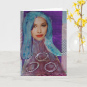 ゼッティガール、青い髪の少女、誕生日 カード (黄色い花)