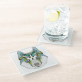 ゼナートハパターン(の模様が)あるスキードグブルーハスキー顔 ガラスコースター (アングル)