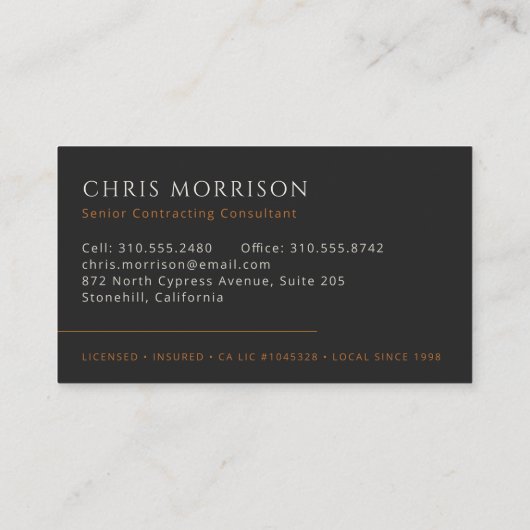 ゼネラルコントラクター建築ブラック銅 名刺 (裏面)