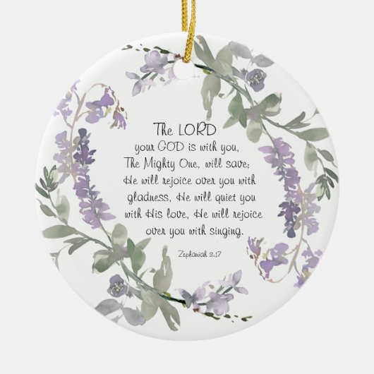 ゼパニヤ3:17彼は喜びをもって上る セラミックオーナメント (正面)