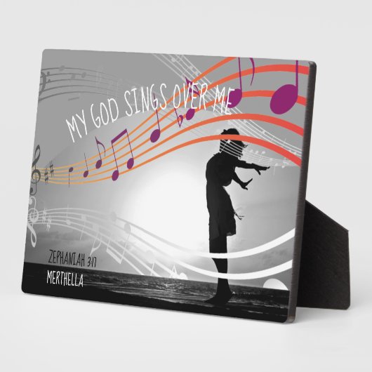 ゼファニヤ3:17わたしの神は私の上で歌パーソナライズされたう フォトプラーク (側面)