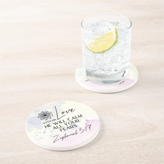 ゼファニヤ3:17彼の愛は、あなたの恐れを静める聖書 コースター (側面)