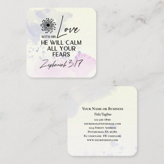 ゼファニヤ3:17彼の愛は、あなたの恐れを静める聖書 スクエア名刺 (正面/裏面)