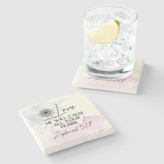 ゼファニヤ3:17彼の愛は、あなたの恐れを静める聖書 ストーンコースター (横)