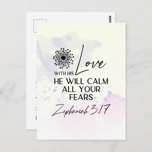 ゼファニヤ3:17彼の愛は、あなたの恐れを静める聖書 ポストカード (正面/裏面)