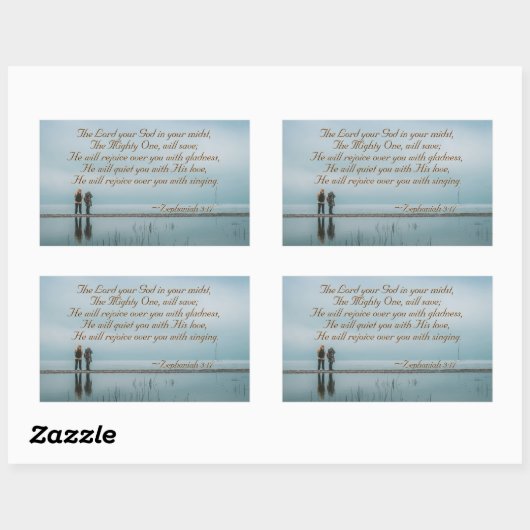 ゼファニヤ3:17、主はあなたと共におられ、力をお持ちの神はあなたを救われる。主に歌われて喜ばれる。 長方形シール (シート)