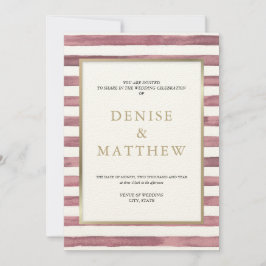 ゼファー ピンク ウォーターカラー ストライプ & ゴールド レタリング I 招待状