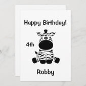 ゼブラおっちょこちょいの誕生日パーティーへの招待 招待状 (正面/裏面)