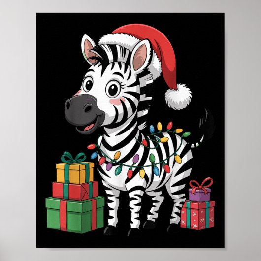 ゼブラおもしろいサンタハット動物好き醜いクリスマ ポスター (正面)
