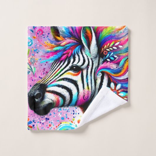 ゼブラお洒落フローラピンクティール（緑がかった色）グリーンデイジー ウォッシュタオル (ウォッシュタオル)