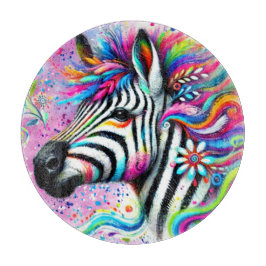 ゼブラお洒落フローラピンクティール（緑がかった色）グリーンデイジー カッティングボード