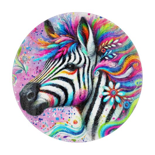 ゼブラお洒落フローラピンクティール（緑がかった色）グリーンデイジー カッティングボード (正面)