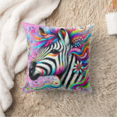 ゼブラお洒落フローラピンクティール（緑がかった色）グリーンデイジー クッション (ブランケット)