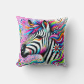 ゼブラお洒落フローラピンクティール（緑がかった色）グリーンデイジー クッション (正面)