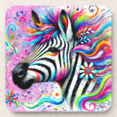 ゼブラお洒落フローラピンクティール（緑がかった色）グリーンデイジー コースター (正面)