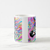 ゼブラお洒落フローラピンクティール（緑がかった色）グリーンデイジー コーヒーマグカップ (中央)