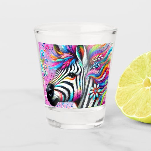 ゼブラお洒落フローラピンクティール（緑がかった色）グリーンデイジー ショットグラス (正面)