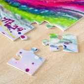 ゼブラお洒落フローラピンクティール(緑がかった色)グリーンデイジー ジグソーパズル (側面)