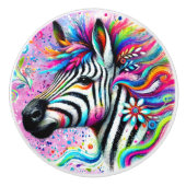 ゼブラお洒落フローラピンクティール（緑がかった色）グリーンデイジー セラミックノブ (正面)