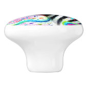 ゼブラお洒落フローラピンクティール（緑がかった色）グリーンデイジー セラミックノブ (側面)