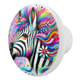 ゼブラお洒落フローラピンクティール（緑がかった色）グリーンデイジー セラミックノブ