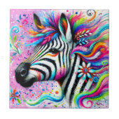 ゼブラお洒落フローラピンクティール（緑がかった色）グリーンデイジー タイル (正面)