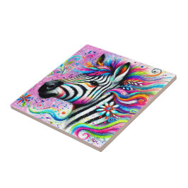 ゼブラお洒落フローラピンクティール（緑がかった色）グリーンデイジー タイル