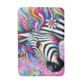 ゼブラお洒落フローラピンクティール（緑がかった色）グリーンデイジー バスマット (正面縦)