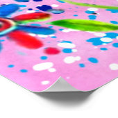 ゼブラお洒落フローラピンクティール（緑がかった色）グリーンデイジー ポスター (角)