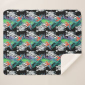 ゼブラとエキゾチックな花の模様 シェルパブランケット (正面(横))