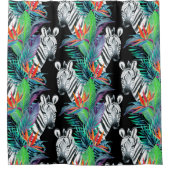 ゼブラとエキゾチックな花の模様 シャワーカーテン (正面)