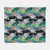 ゼブラとエキゾチックな花の模様 フリースブランケット (正面(横))